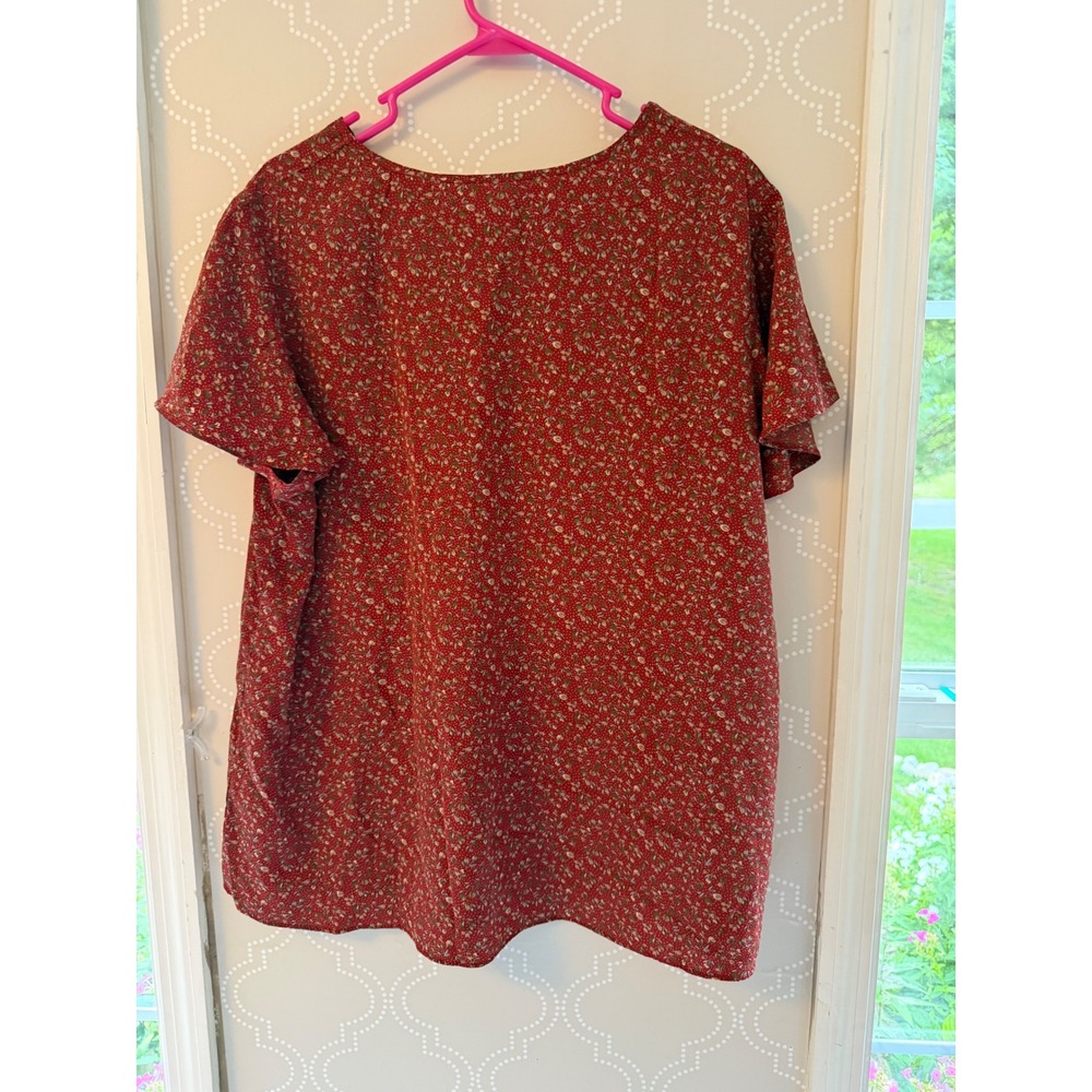 Agnes Orinda Blouse Ditsy Floral Flutter Sleeve Red 2X